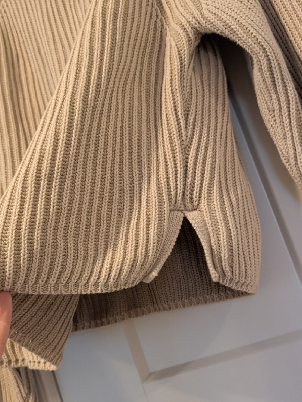 Beige Ribbed Crewneck Sweater - Women's - Picture 3 of 4
